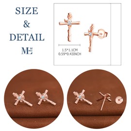 MicLee Earrings studs for women and girl, 925 sterling silver earrings, Cross-Rose fashion earrings studs, Inlaid zircon, rose gold