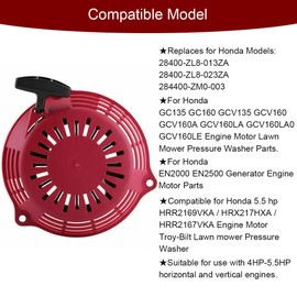 ZAMDOE GCV160 Pull Start Recoil Starter Fits for Honda GCV135 GCV160 GC135 GC160 EN2000 HRU19 Lawn Mower Generator Engine replaces 28400-ZL8-023ZA 28400-ZL8-013ZA High Pressure Washer parts