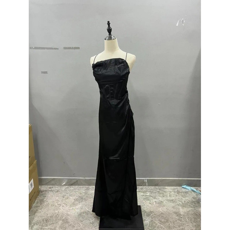 Vestido Sexy De Satén Con Abertura En La Cintura Alta