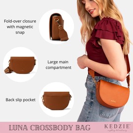 KEDZIE Luna Crossbody Bag Shoulder Purse with Removable Strap Messenger Bag for Women, Girls - Chestnut