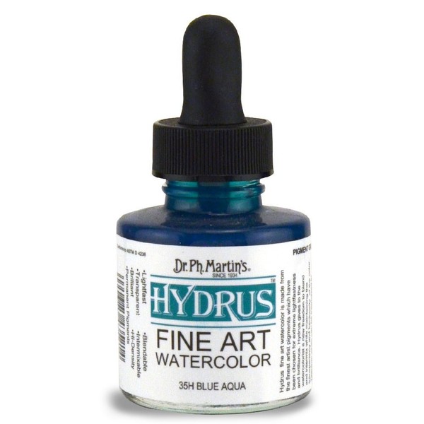 Dr. Ph. Martin's Hydrus Fine Art (35H) Watercolor Bottle, 1.0 oz, Blue Aqua