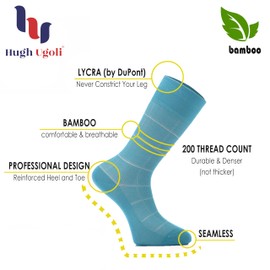 Hugh Ugoli Men's Bamboo Dress Socks for Business, Trouser & Thin, Seamless, Patterned Crew Socks in Gift Box, Shoe Size 7-12, Honeycomb1 | 5 Pairs