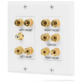 Fosmon HD8006 Placa de pared de 2 orificios para teatro en casa con distribución surround, conectores tipo banana de cobre chapado en oro, Blanco