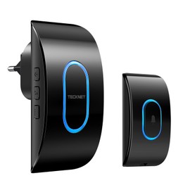 TECKNET Wireless Bell, Waterproof Doorbell Wireless Set, Over 400 m Wireless Range, Wireless Doorbell Kit, 60 Melodies, 5 Volume Levels, Wireless Doorbell with LED Display, Black