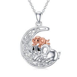 MONGAS Elephant Necklace Sterling Silver Elephant Pendant Necklace Daisy Necklace Elephant Jewelry For Women