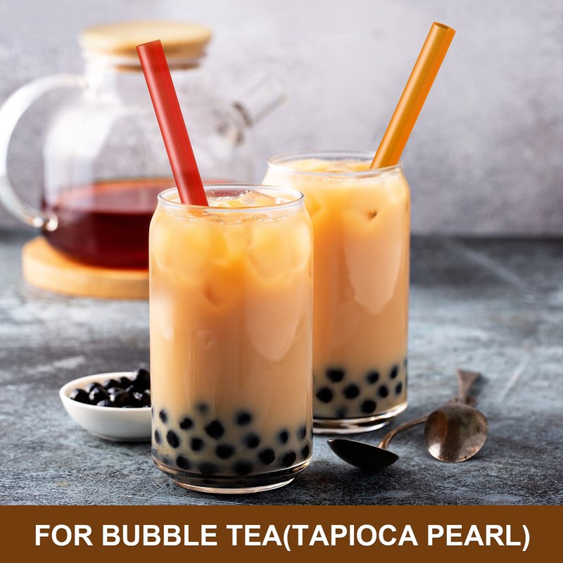 Angled Tips, 12 Pcs Wide Reusable Bubble Tea Straws with