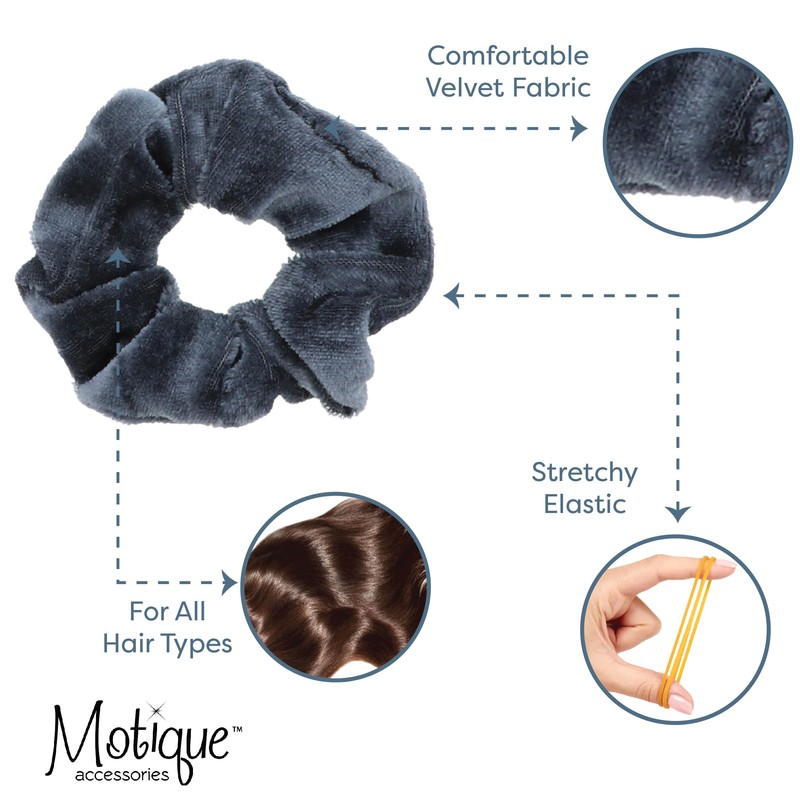 Velvet Solid Scrunchies - Set of 6 (Grey)