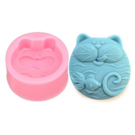 Cat and Goldfish Soap Mold - MoldFun Cute Cat and Fish Art Craft Silicone Mold for Handmade Soap, Lotion Bar, Bath Bomb, Plaster of Paris (Random Color)