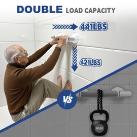 12.6-Inch Shower Handle, Heavy Duty Suction Cup Grab Bars for Showers Bathtubs, MAX 441LBS, No Drilling Safety Handles for Elderly Disabled Handicap Seniors, Removable Bathroom Rail with Anti-Slip Mat