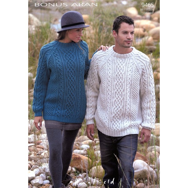 SIRDAR BONUS ARAN KNITTING PATTERN 9465