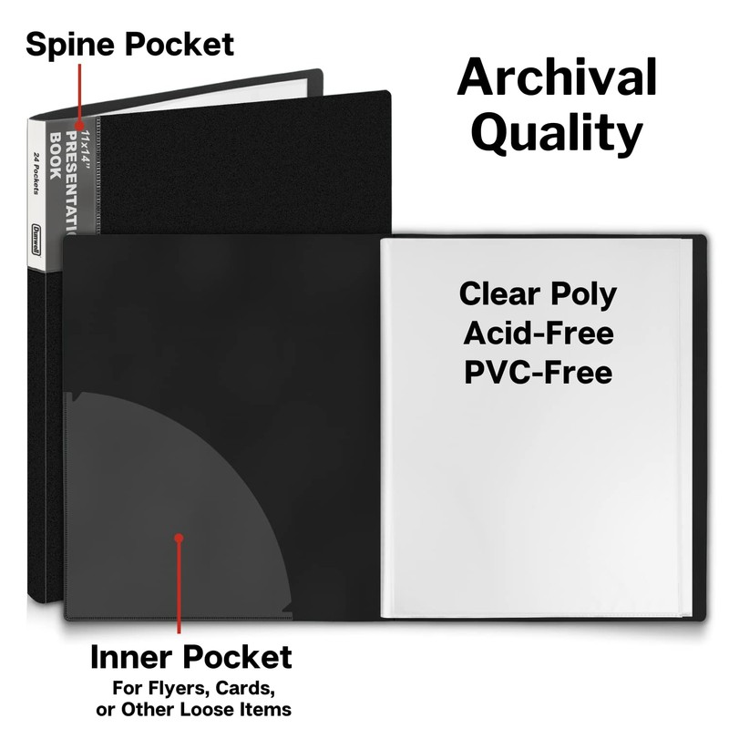 Dunwell 11x14 Binder with Sleeves (Black), 24 Pockets Display 48