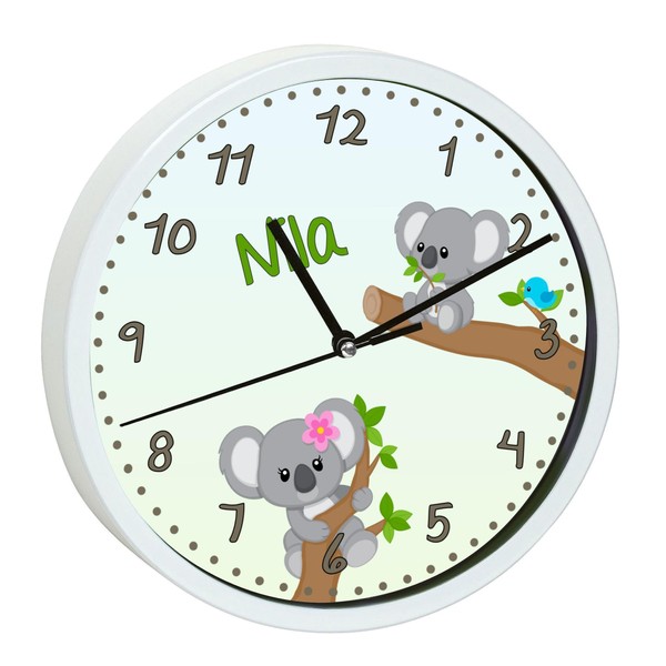 CreaDesign, Children's Wall Clock Personalised with Name, Motif Koala Bear