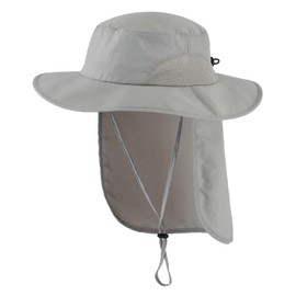 Magracy Outdoor UPF50+ Sun Protection Hat for Men Wide Brim Safari Hat with Neck Flap Fishing Hiking Hat Light Grey