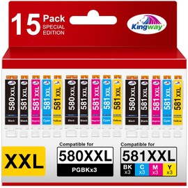 KINGWAY 580XXL 581XXL Multipack Compatible with Canon Printer Cartridges 581 XXL 580 XXL for Canon Pixma TS6350a Cartridges TS705 TS8350 TS8550 TS8352 TS9550 TS6351 TS8351 TR8550 TR7550 TS9150 15 Pack