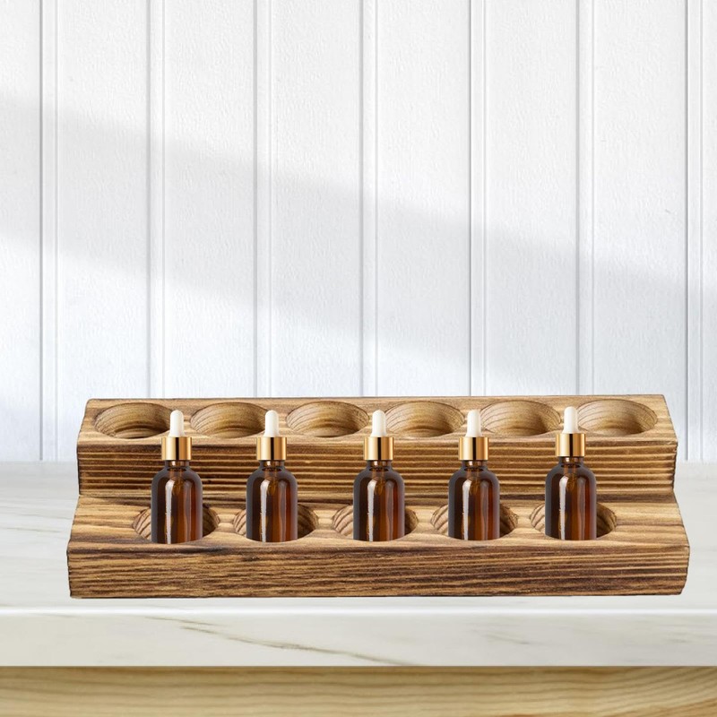 Hellery Wooden Essential Oil Bottle Storage Stand Holder Organizer Desk