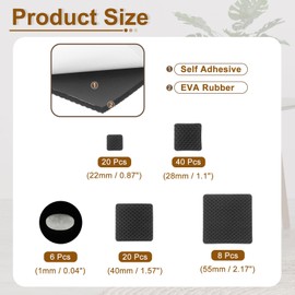uxcell Non-Slip Furniture Pads, 94Pcs Square Self-Adhesive Rubber Anti Skid Grippers Pads, Table Leg Chair Feet Furniture Floors Protectors for Hardwood Floors, Black