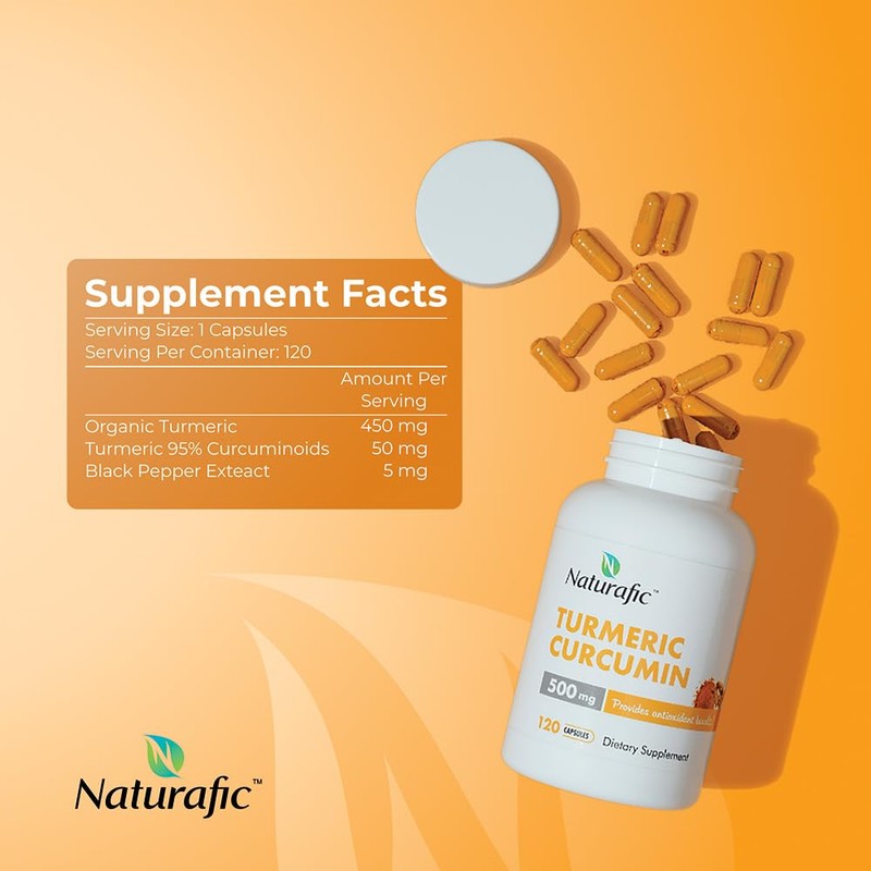 Turmeric Curcumin with Piperine Capsules - 500mg per Capsule,120 Count