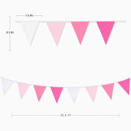 PinkBlume Rose Pink Triangle Flag Banner Party Decoration Approximately 32.8 ft (10 m) Long Rose Powder Outdoor Pennant Flag Birthday Decoration Cloth Garland Wedding Party Decoration Camping