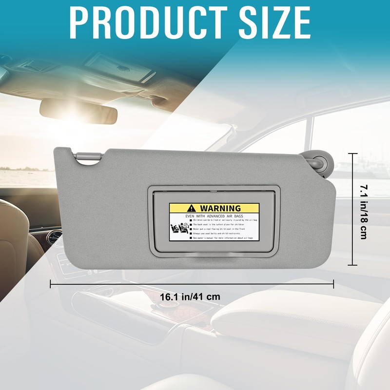 Grey Right Passenger Side Sun Visor Compatible with Honda Accord