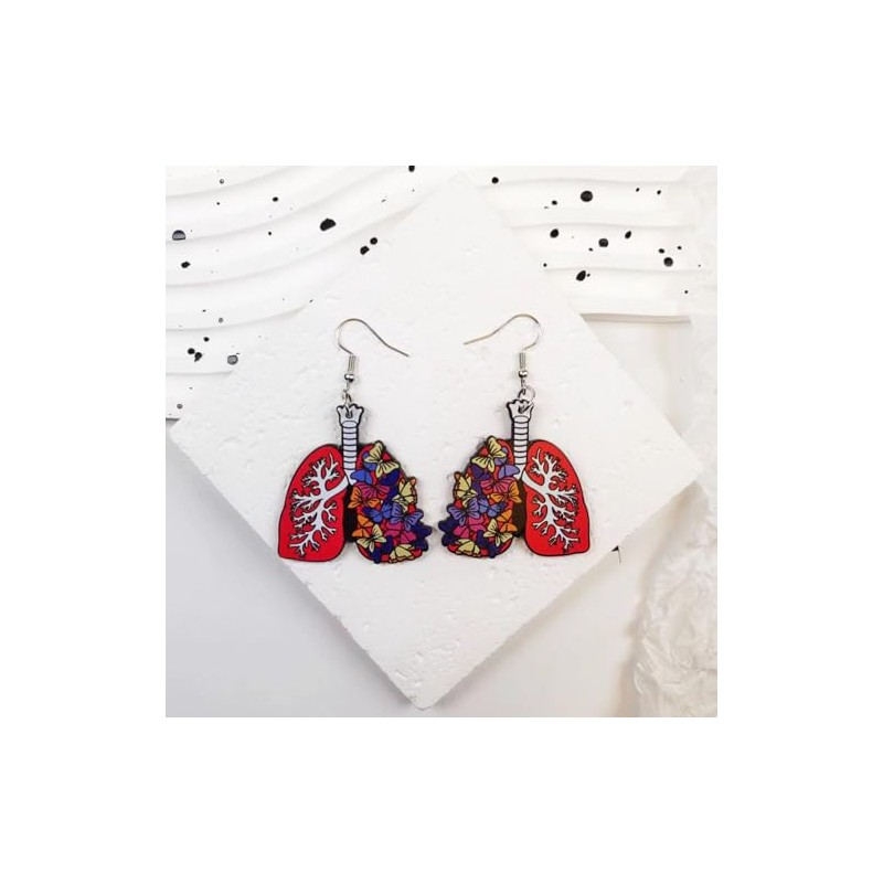 Novel Acrylic Human Lung and Butterfly Dangle Earrings - Unique