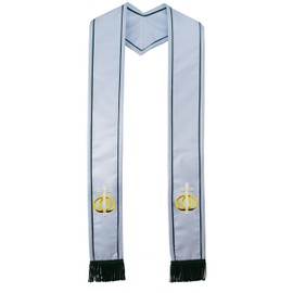 White Clergy Stole with Deluxe Satin Wedding Rings Unity Cross Symbol [MADE IN USA] | 100% Polyester Pastor or Clergy Sash, Stole, or Scarf for Ministers, Priests, & Weddings | 72” Long