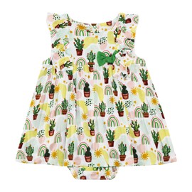 DREAMHALO Baby Girls Bodysuit Dress Viscose from Bamboo Ruffle Sleeve Bodysuits Infant Clothes Summer Outfits 3-24M Cactus 3-6 Months