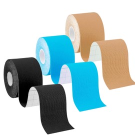 Gotaqery Kinesiology Tape 3 Rolls (5cm x 5m), Sports Tape, Waterproof Elastic Muscle Support Tape for Exercise, Sports & Injury Recovery, Breathable & Latex Free (3 Rolls: Black+Beige+Blue)