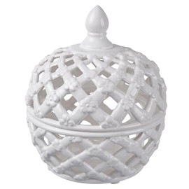 A&B Home Ceramic Lidded Jar White Porcelain Jar Home Décor Tabletop Decorative 8" x 8" x 10"