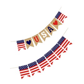 Gadpiparty Independence Day Party Backdrop 2 Pcs Burlap Bunting Flags USA Flag Theme Decorations for Celebrations