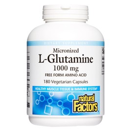 Natural Factors Natural Factors, Micronized L-Glutamine 1000 mg, Supports Muscles and Immune Function, 180 Capsules