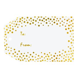 G2PLUS Foil Gold Dots Gift Tags, 50PCS to from Gift Tags with String, White Paper Hang Tags, Christmas Name Gift Tags for DIY Art & Craft, Gift Wrapping, Party Favors (2.16'' x 3.35'')