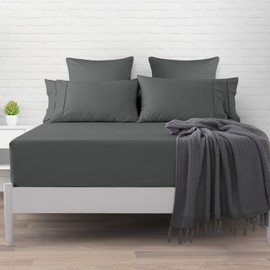Pizuna Cotton Double Bed Fitted Sheet, 500 Thread Count 100% Combed Cotton Sateen Weave Double Fitted Sheet with Extra Deep Pocket Fits Upto 40 cm (Dark Grey Fitted Sheet - 1 PC)