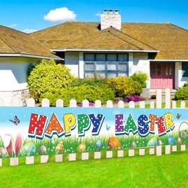 YQUQWN, Easter Decorations, Happy Easter Banner - 120 X 20 Inch, Welcome Spring Easter Themed Party Banner, Lawn Sign Backdrop Banner for Indoor Outdoor Easter Party Supplies