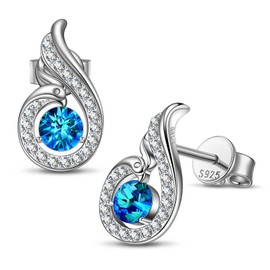 Kate Lynn Phoenix Earrings 925 Sterling Silver Stud Earrings for Women, Blue Crystal Earrings, Birthday Gifts Christmas Gifts for Women Wife Mom Daughter