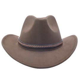 Sandy Ting Men & Women's Classic Felt Wide Brim Western Cowboy Cowgirl Hat with Belt Buckle Brown