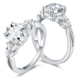 IRROYA Moissanite DE 925 Sterling Silver Oval 2CT 7x9mm Moissanite Wedding Ring Infinity Shank Engagement Promise Ring for Women's, Metal, Moissanite