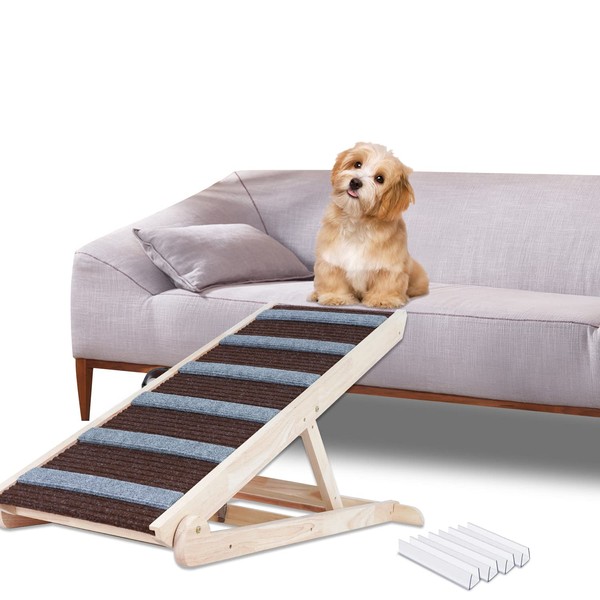 GREENBOX Dog Ramp, Portable Non-Slip Oak Pet Ramp for Bed Suitable for Small & Large Dogs & Cats, Adjustable & Folding with 6 Adjustable Height Supports 200lbs Pets for Bed, Couch, Car, SUV
