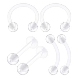 6PCS Bioplastic Clear Curved Piercing Retainer 16 Gauge 5/16 8mm Ball Helix Septum Earrings Cartilage Jewelry 2499