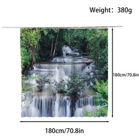 FAIRYGATE Shower Curtains Mould Proof Resistant Waterfall Shower Curtain Tropical Forest Green Leaves Plant Falling Water Flower Plant Lake Nature Landscape Home Bathroom Curtains B8521