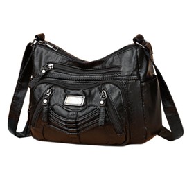 LassZone Womens Soft PU Leather Handbag Multi-Pocket Crossbody Bag Waterproof Hobo Shoulder Purse Messenger Bags with Adjustable Shoulder Strap