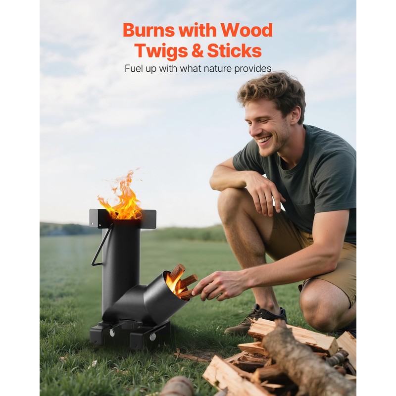VEVOR Camping Rocket Stove, Wood Burning Portable Rocket Stove with