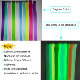 Ms Aloe 20 Pcs Glow in the Dark Hair Extensions Clip in Hair Extensions Colroful Luminous Hair Piece 22inch Straight Synthetic Hairpiece Highlights Clip in HairExtensions for Women Girls Kids