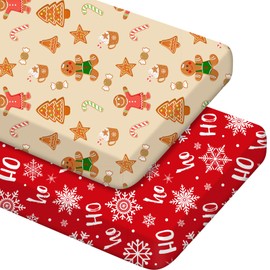 Mindsoft 2 Pcs Christmas Snowflake Gingerbread Man Crib Sheets for Baby Boys Girls 52 x 28 x 8 Inches Soft Breathable Christmas Fitted Nursery Sheet Set for Standard Crib and Toddler Mattresses