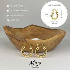 Majô London Gold-Filled Hoop Earrings for Women | 18k/22k/24k Chunky Gold Hoops | Hypoallergenic Gold Hoops with Latch Back Closure | Classy Minimalist Earrings | Made in Brazil