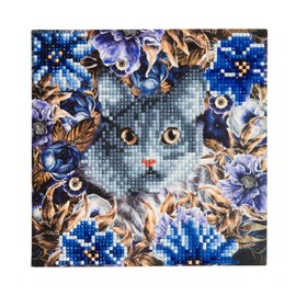 Crystal Art Diamond Painting Card Kit - Cat and Flowers- Create Your Own 7"x7" Card Kit - for Ages 8 and up