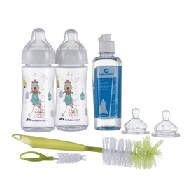 Bebeconfort Emotion Birth Set Including Baby Bottle Gift Set 2 Baby Bottles 270 ml, 2 Teats, 1 Bottle Brush 2 in 1 and 1 Dishwasher Liquid 250 ml, 0-24 Months