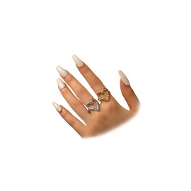 DZSYJKTM 2Pcs Dainty Chunky Gold Silver Hammered Heart Rings Stackable for Women, Statement Irregular Hollow Love Hearts Ring Trendy Y2k Valentine Jewelry Gift (Gold Silver)