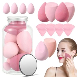 Esponja De Maquillaje Multifuncional 3 En 1, Esponja Maquillaje, Set De 14 Esponjas De Polvo Triangulares Para Polvo Facial (Rosa)