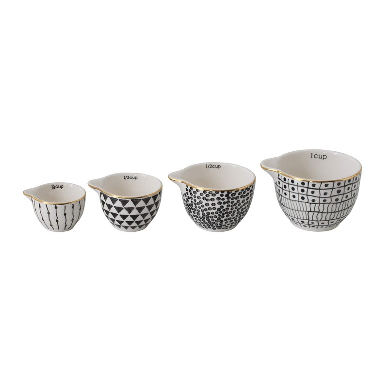 Creative Co-Op Black & White Stoneware Measuring Cups with Gold