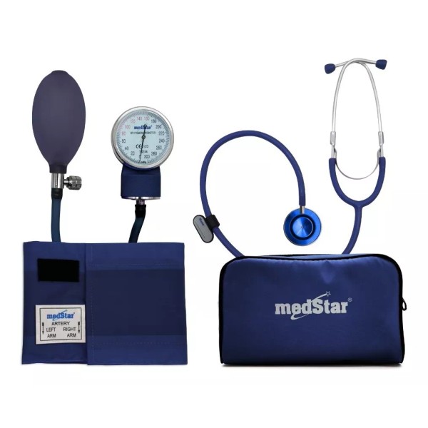 MedStar Kit Baumanómetro Con Estetocopio Doble Campana Medstar Color Azul